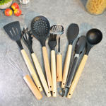 Набор кухонных принадлежностей 10 предметов SA-KW100BK, силикон, нерж, дерево, цвет черный