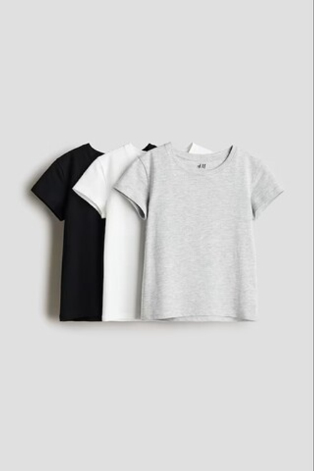 H&M Набор из трех хлопковых футболок, черный/белый