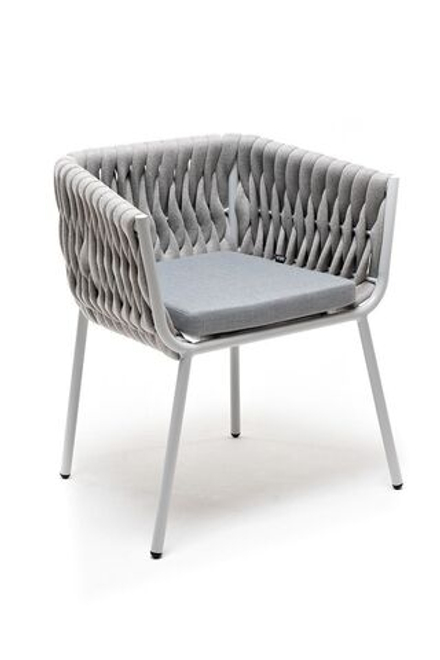 "Монако" стул плетеный из роупа, каркас алюминий светло-серый (RAL7035) шагрень, роуп светло-серый 40 мм, ткань светло-серая