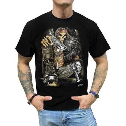 Футболка Скелет Гот в ботинке с пистолетами (S)