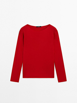 Massimo Dutti Свитер с воротником лодочкой из смесовой шерсти, красный
