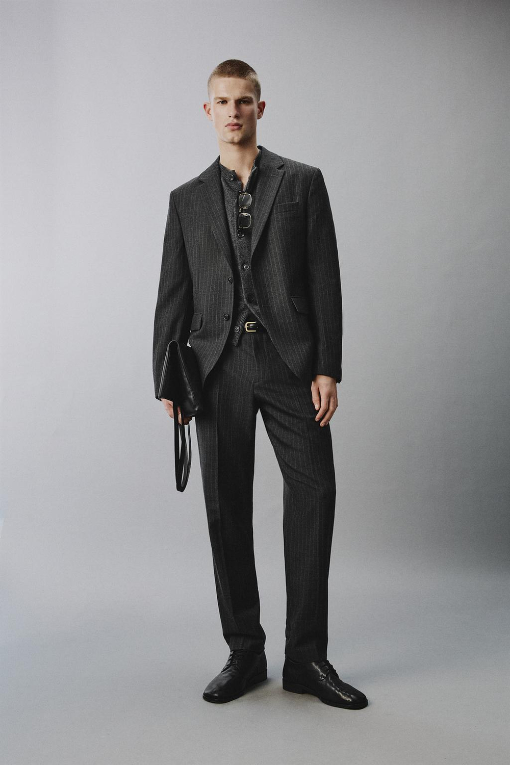 ZARA КОСТЮМНЫЕ БРЮКИ В ТОНКУЮ ПОЛОСКУ, АНТРАЦИТОВО-СЕРЫЙ