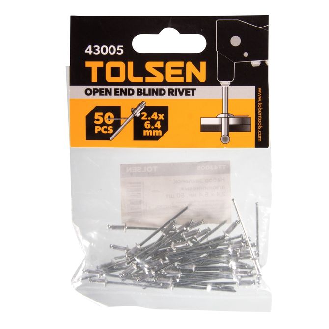 TOLSEN (TT43005) Набор заклепок алюминиевых, 2,4 х 6,4 мм, 50 шт