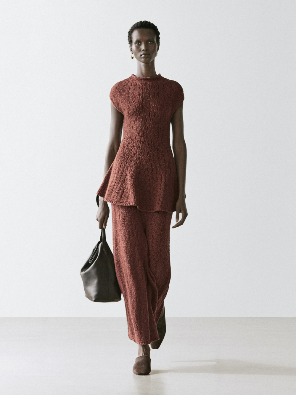 Massimo Dutti Хлопковая вязаная юбка миди, черепичный