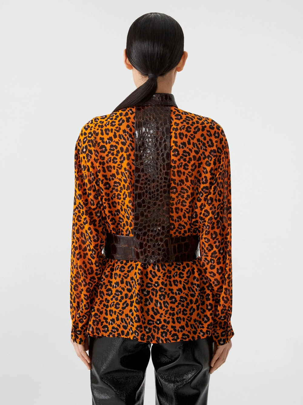 Блуза леопардовая с отделкой из экокожи OLA OLA
