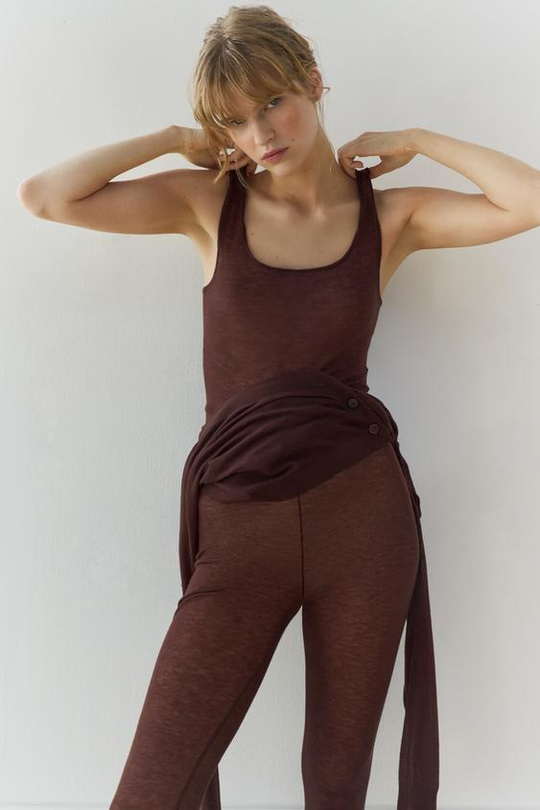 ZARA ТОП ИЗ 100% ШЕРСТИ, КОРИЧНЕВЫЙ