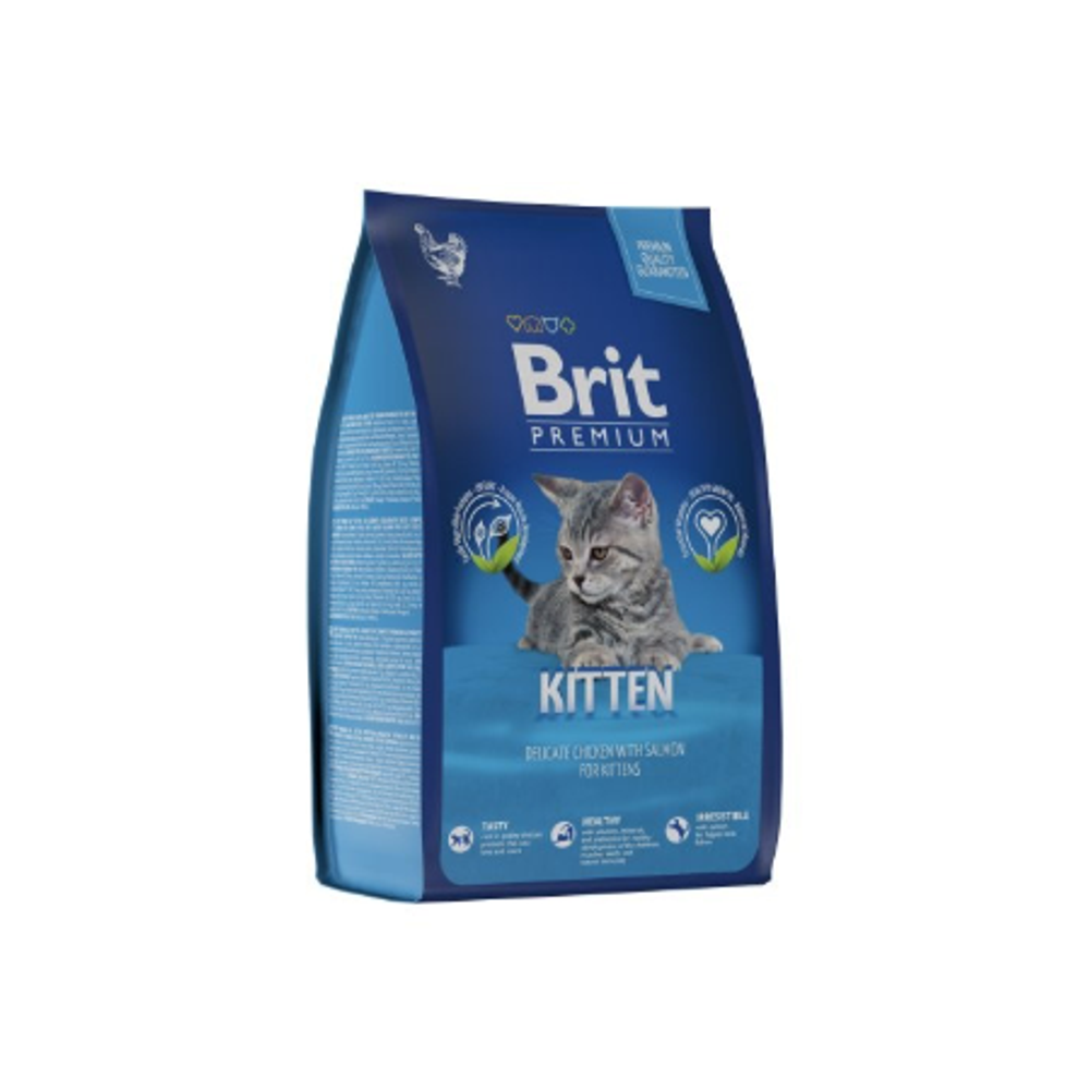 Сухой корм для котят BRIT PREMIUM с курицей и лососем "Cat Kitten", 0.8кг