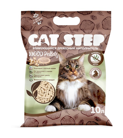 Cat Step комкующийся растительный Wood Pellets 10 л
