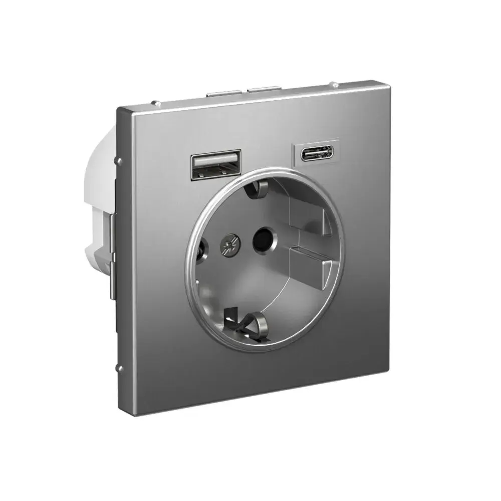 ARTGALLERY РОЗЕТКА 16А с 2 USB A+C, 5В/2,4А/3,0А, 2х5В/1,5А, механизм, СТАЛЬ