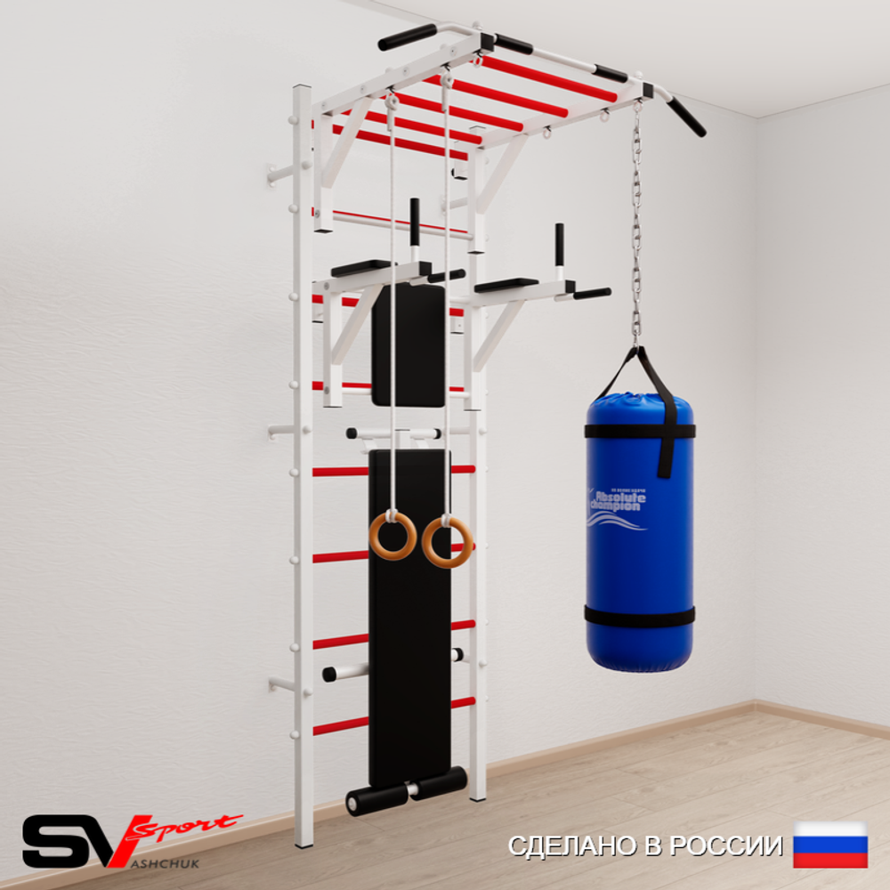 Шведская стенка Sv Sport 5512 (Турник рукоход/Брусья/Скамья/Кольца/Цепь/Мешок 22кг)
