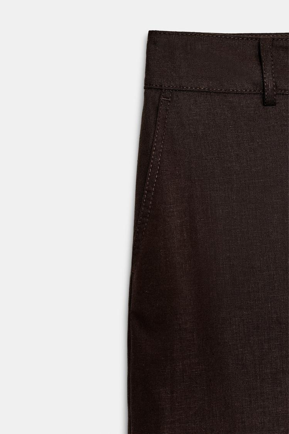 ZARA ЛЬНЯНЫЕ БРЮКИ BARREL, КОРИЧНЕВЫЙ