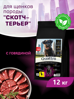 Корм сухой для щенков породы Скотч-терьер, с говядиной, 12 кг, QUATTRO
