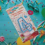 Свеча для торта Цифра С Днем Рождения «4» 6 см, голубой