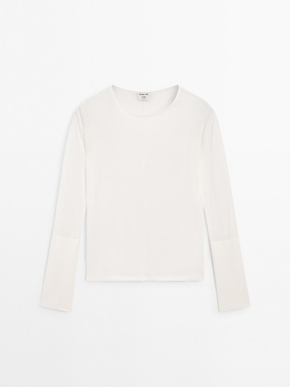 Massimo Dutti Хлопковый свитер с деталями на шве, натуральный