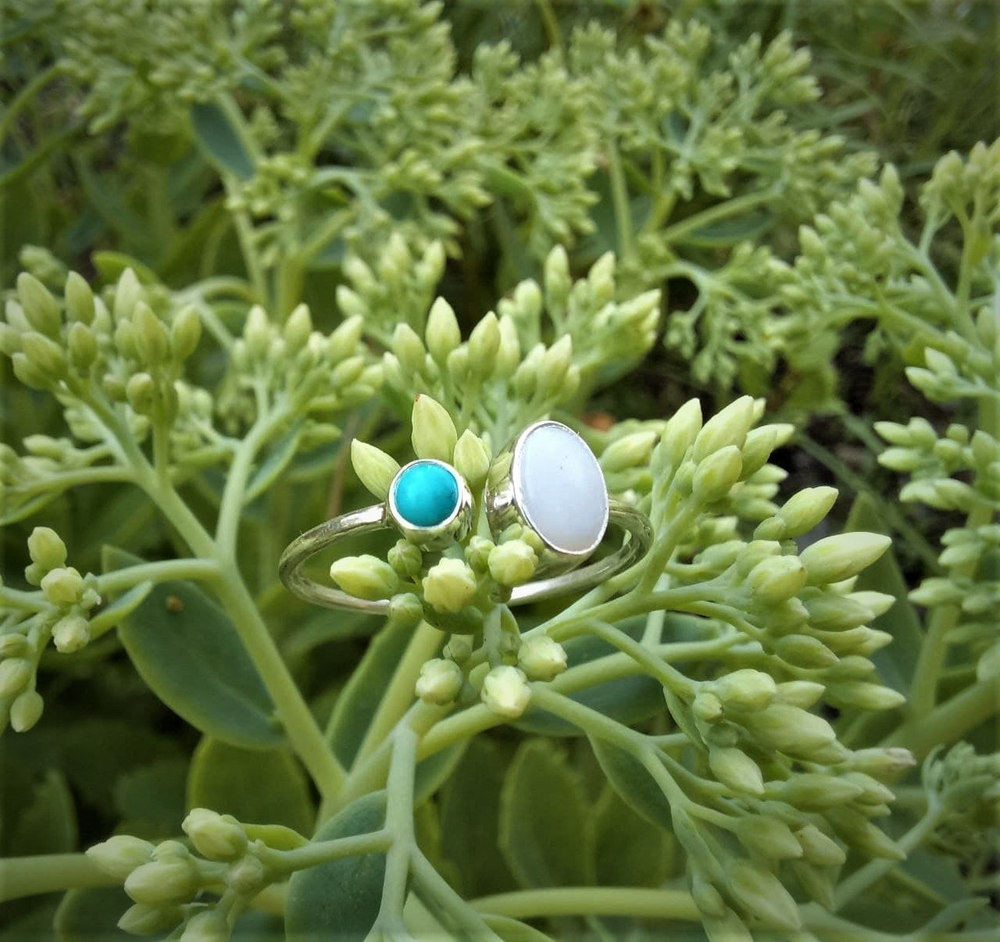 Кольцо СПУТНИК, серебро/опал/бирюза