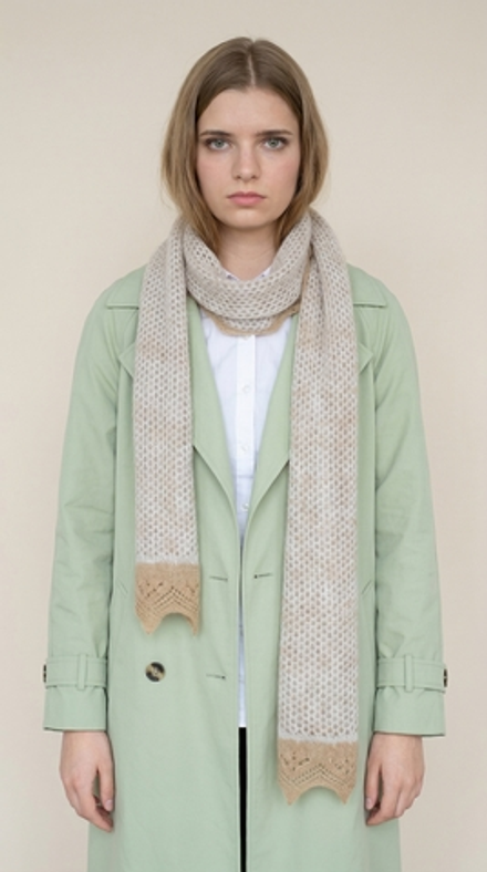 Оренбургский пуховый палантин П2-15050-08/13 бежевый/коричневый