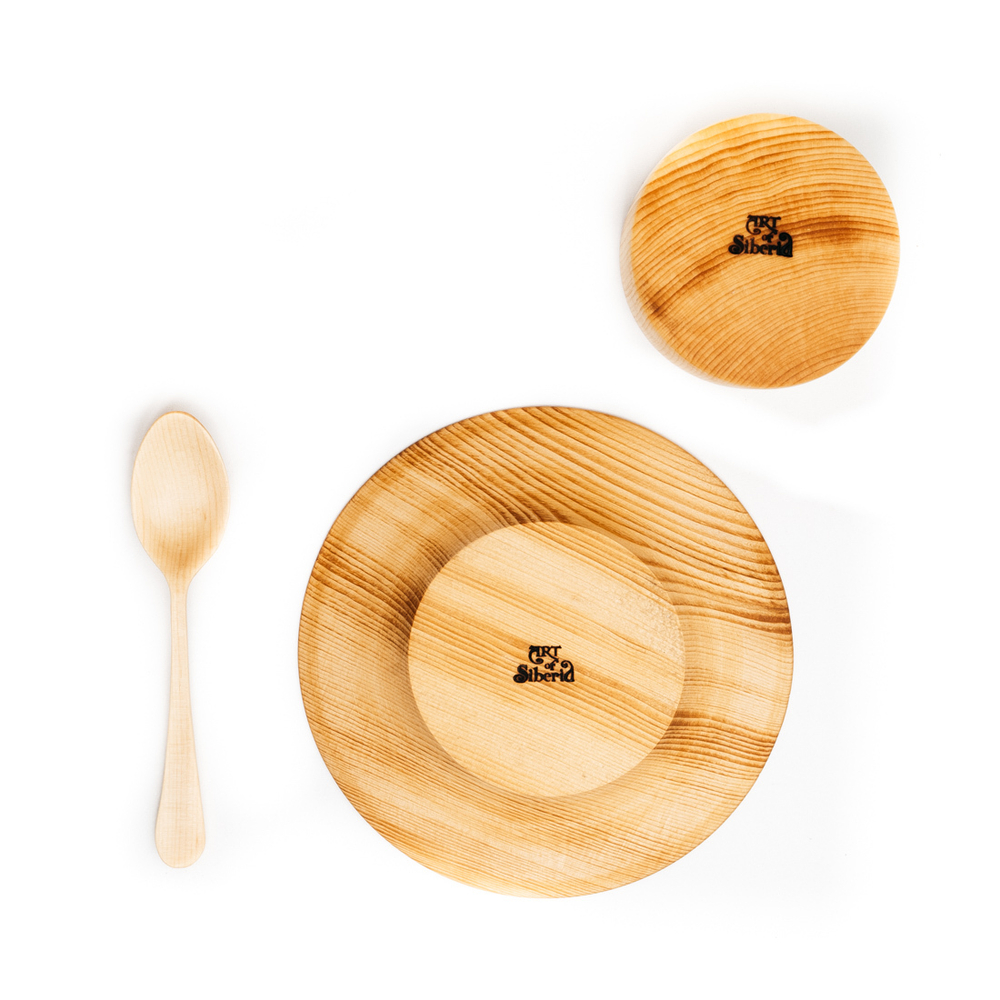 Деревянный набор чайная пара и ложка из сибирского кедра. NC19