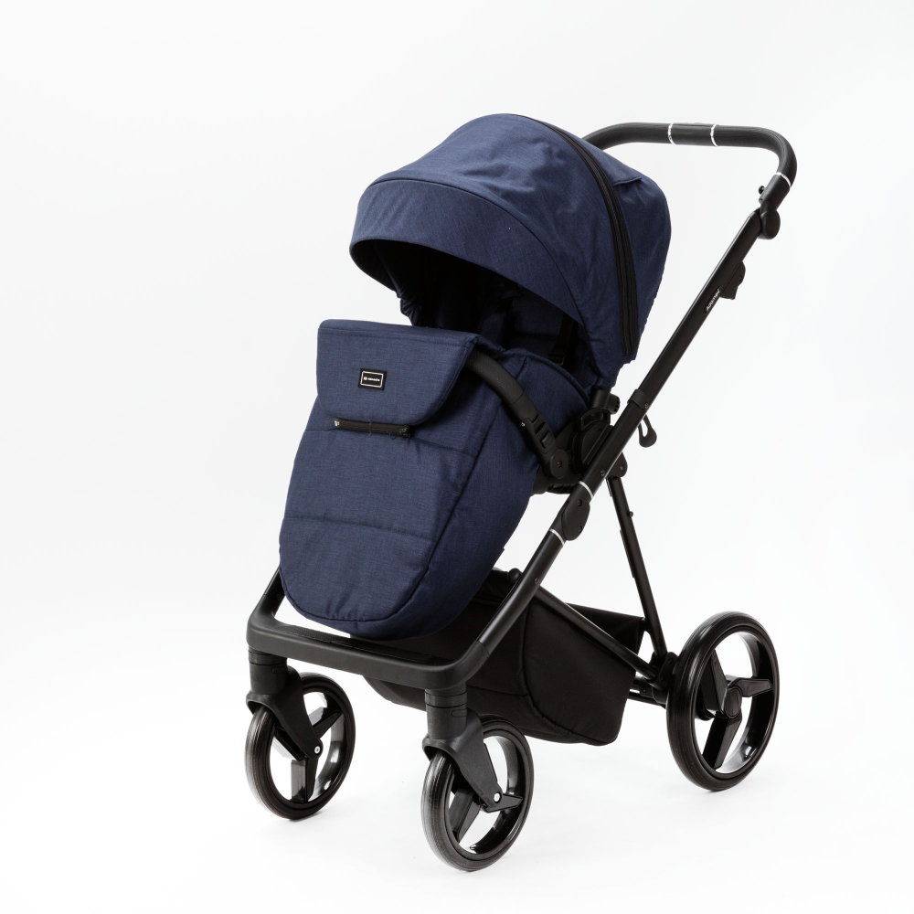 Детская универсальная коляска Adamex Blanc 2 в 1 LUX PS-64 Тёмно-синий, темно-синяя экокожа