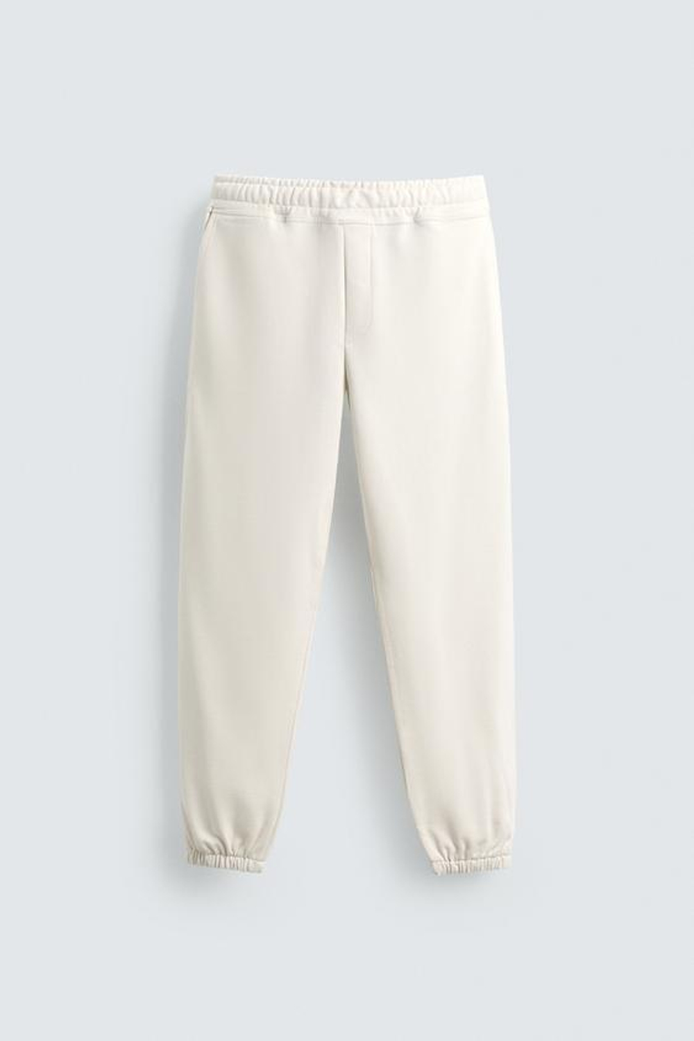 ZARA БАЗОВЫЕ БРЮКИ-ДЖОГГЕРЫ, ЖЕЛТОВАТО-БЕЛЫЙ