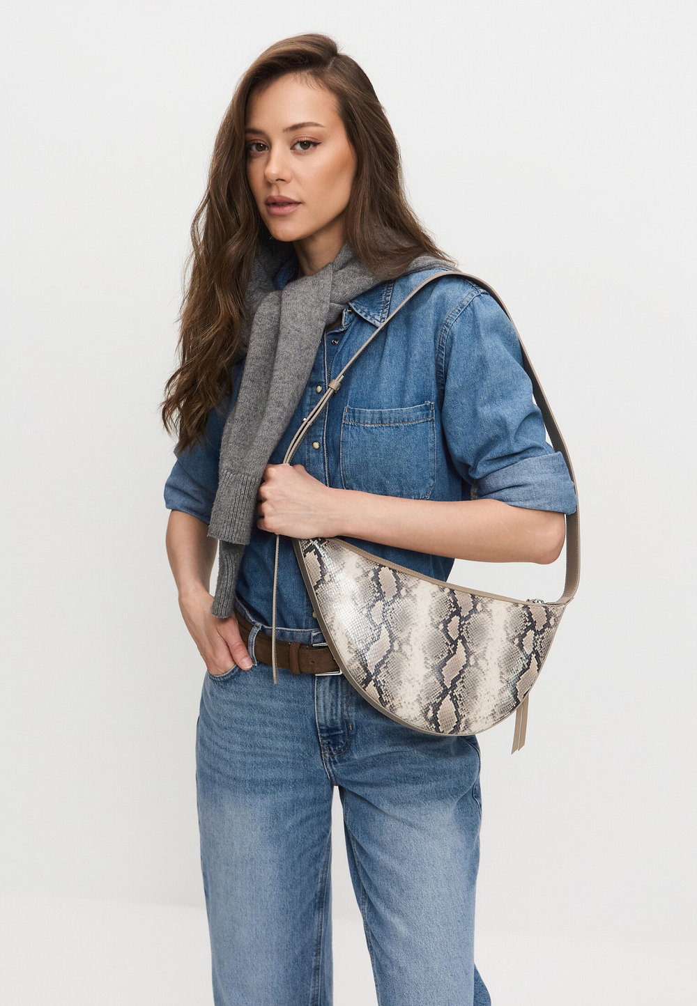 Кроссбоди VALENTINA питон белый