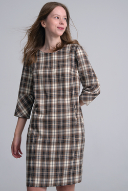 Платье женское 1390Аг, клетка беж #406Кбе051390Аг