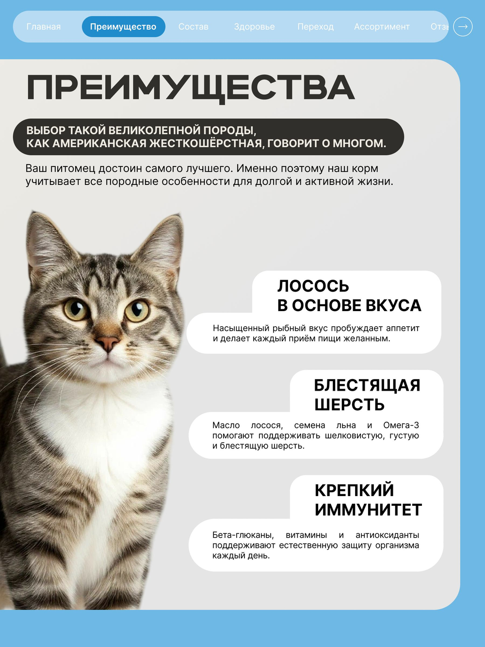 Корм сухой для взрослых кошек породы Американская жесткошёрстная, с лососем, 2 кг, QUATTRO