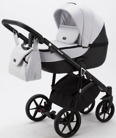 Детская коляска Adamex Bibione 2 в 1 BI-TSB11 (СВ.СЕР.ЖАКАРД+ЧЕРН.КОЖА)