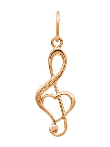 Фото кулона Скрипичный ключ из золота, вид анфас на белом фоне.