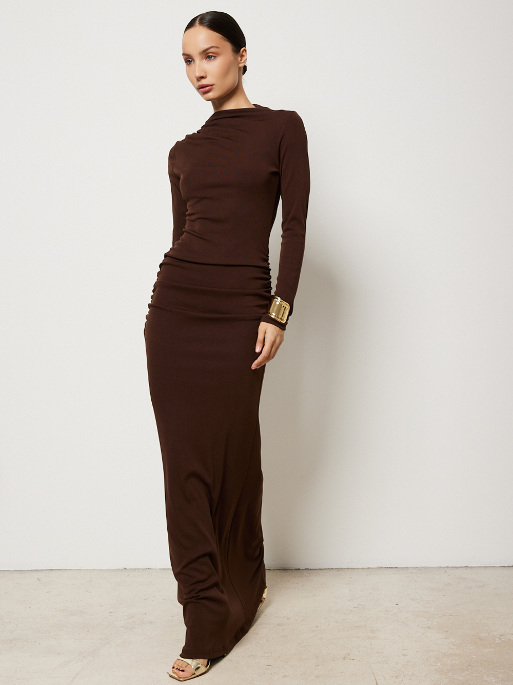 Платье вечернее праздничное длинное с драпировкой