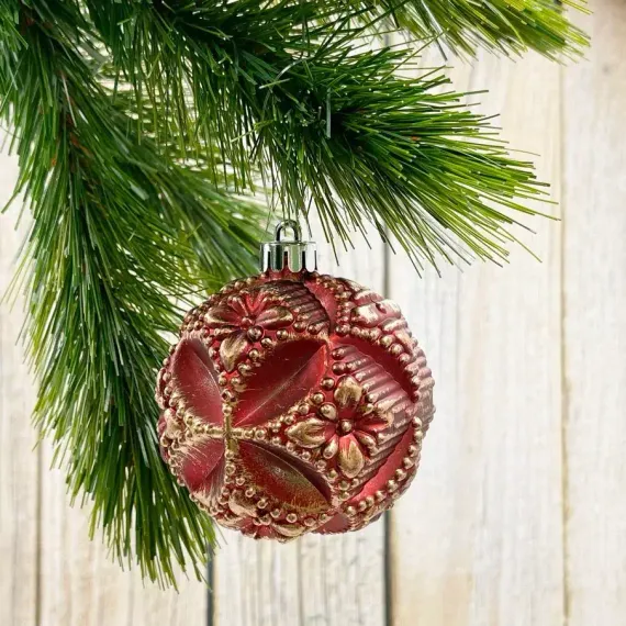 Набор пластиковых шаров Рандеву 80 мм., 9 шт., красный с золотом, Christmas DeLuxe (87799)