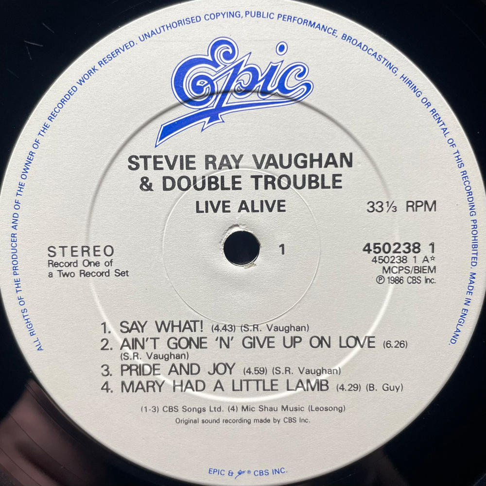 Stevie Ray Vaughan And Double Trouble ‎– Live Alive 2LP (Англия 1986г.)