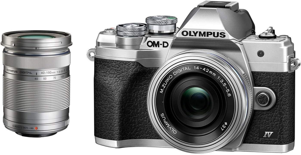 Фотоаппарат Olympus OM-D E-M10 Mark IV Kit M.Zuiko Digital ED 14-42mm f/3.5-5.6 EZ + M.Zuiko Digital ED 40-150mm f/4-5.6 R, серебристый