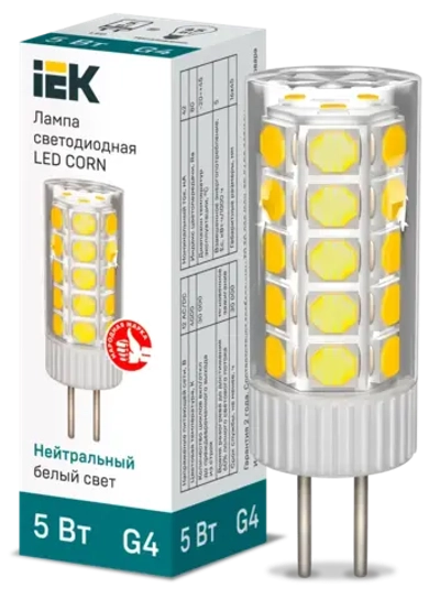 Лампа светодиодная CORN капсула 5Вт 12В 4000К керамика G4 IEK