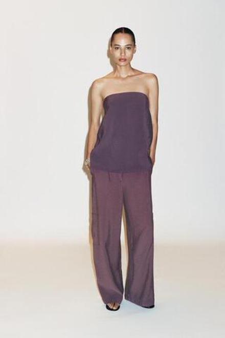 ZARA БРЮКИ КАРГО ИЗ СТРУЯЩЕЙСЯ ТКАНИ, СИРЕНЕВЫЙ