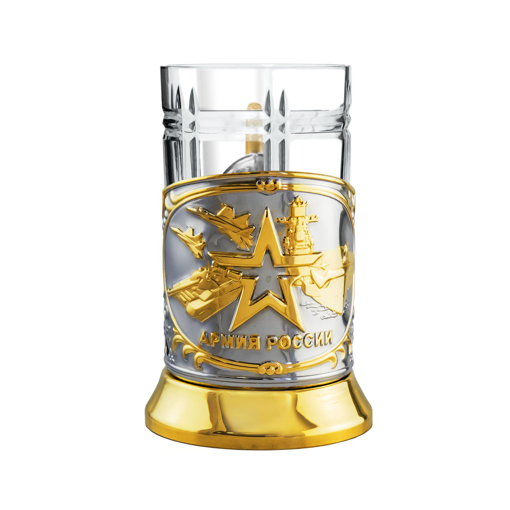 Подстаканник никел. с золочением "Армия" в футляре