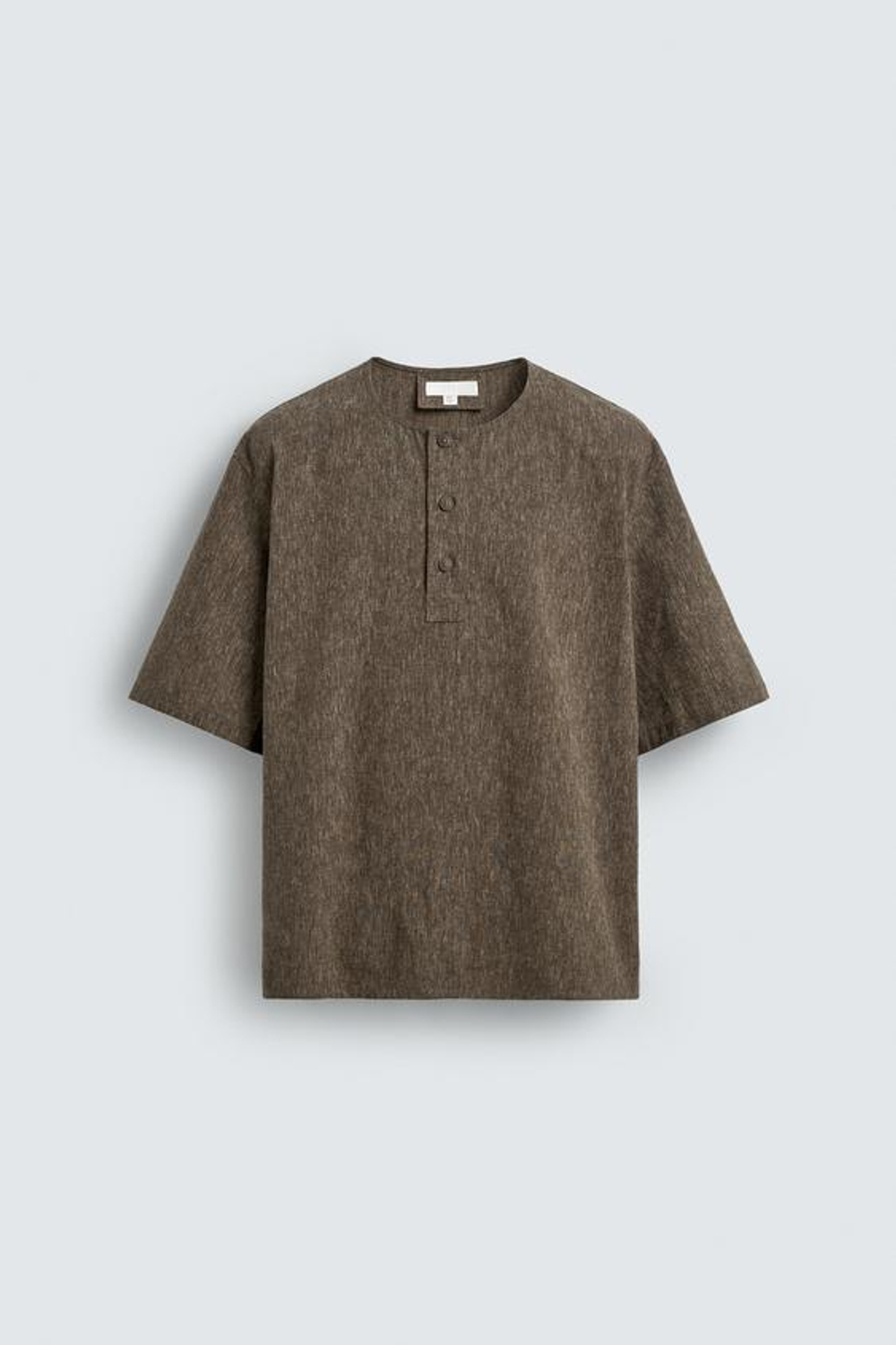 ZARA ФУТБОЛКА ПОЛО ИЗ ЛЬНА, ХАКИ