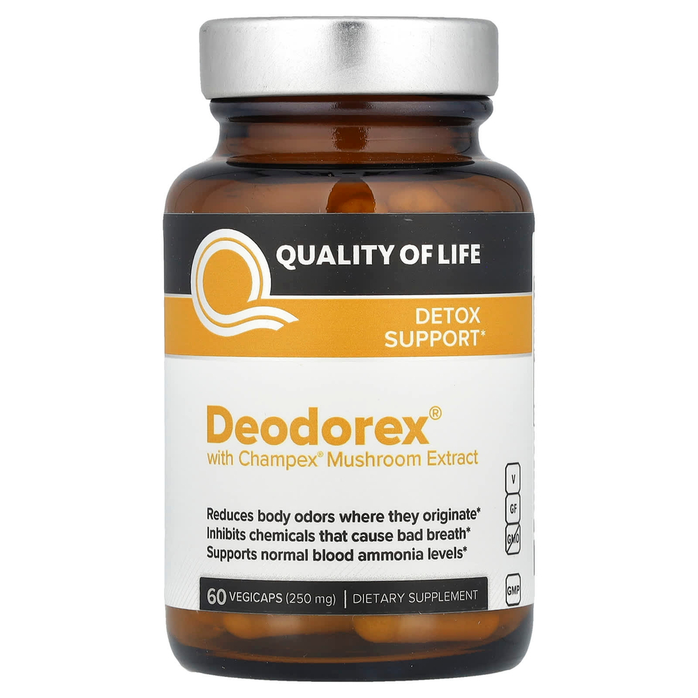 Quality of Life, Deodorex, с экстрактом грибов Champex, 500 мг, 60 растительных капсул (250 мг в 1 капсуле)