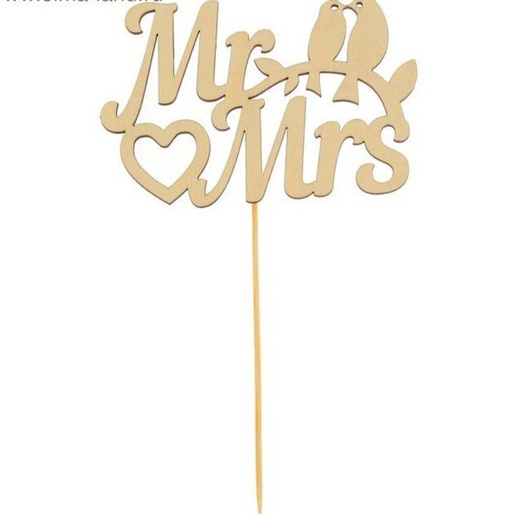 Деревянная табличка в торт/букет "Mr&Mrs" (свадебный)