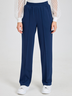 Брюки утепленные для девочки прямые с прошитой стрелкой тёмно-синие