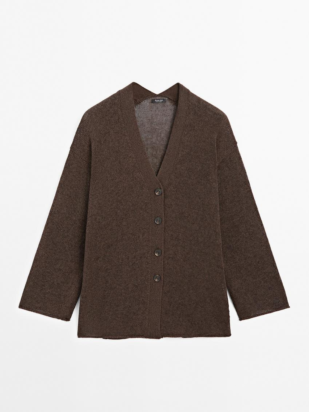 Massimo Dutti Кардиган оверсайз из тонкого трикотажа, шоколадный