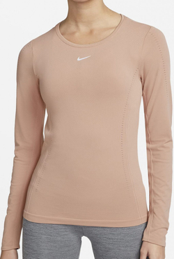 Женская теннисная футболка (dł. Рукава) Nike Dri-Fit Aura Slim Fit Long Sleeve Training Top W - rose whisper/reflective