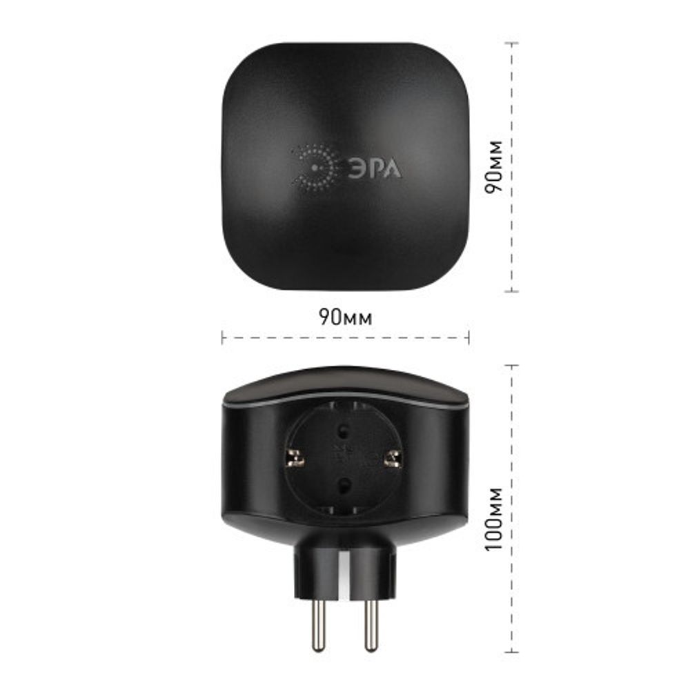 Разветвитель электрический ЭРА SP-3e-USB-BLACK на 3 розетки + 2 USB с заземлением со шторками 16А черный