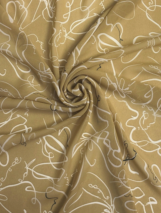 Шифон принт, линии белые на песочном Моналиса BST3505АD1C2