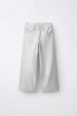 ZARA ДЖИНСЫ WIDE LEG СО СТРАЗАМИ, СЕРЫЙ МЕЛАНЖ