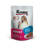 Консервированный полнорационный корм для кошек старше 1 года Karmy Adult Лосось в соусе