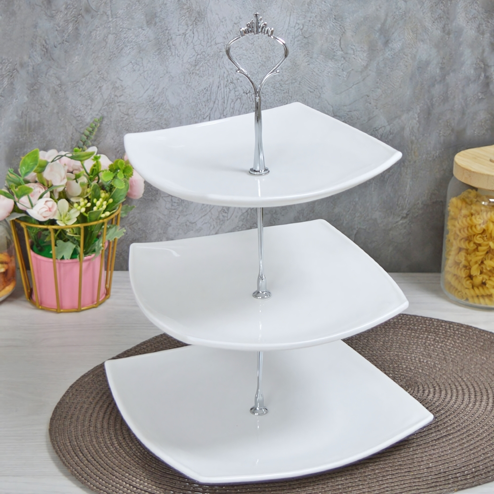 Фруктовница 3-х ярусная "Quadro" WHITE (99214), стеклокерамика