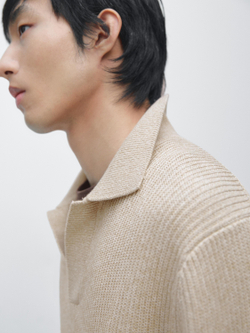 Massimo Dutti Свитер поло из хлопкового трикотажа, натуральный/кремовый