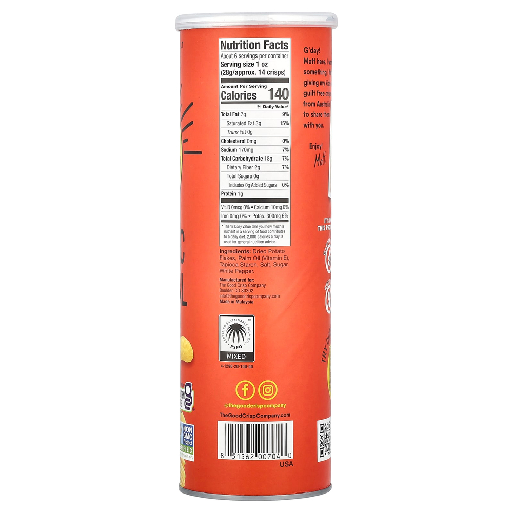 The Good Crisp Company, Картофельные чипсы, классические, оригинальные, 160 г (5,6 унции)