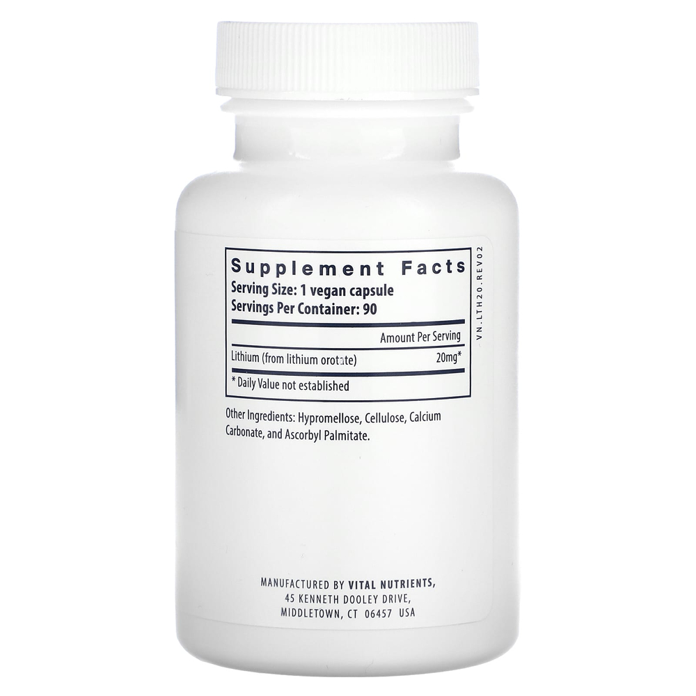 Vital Nutrients, Литий, 20 мг, 90 веганских капсул