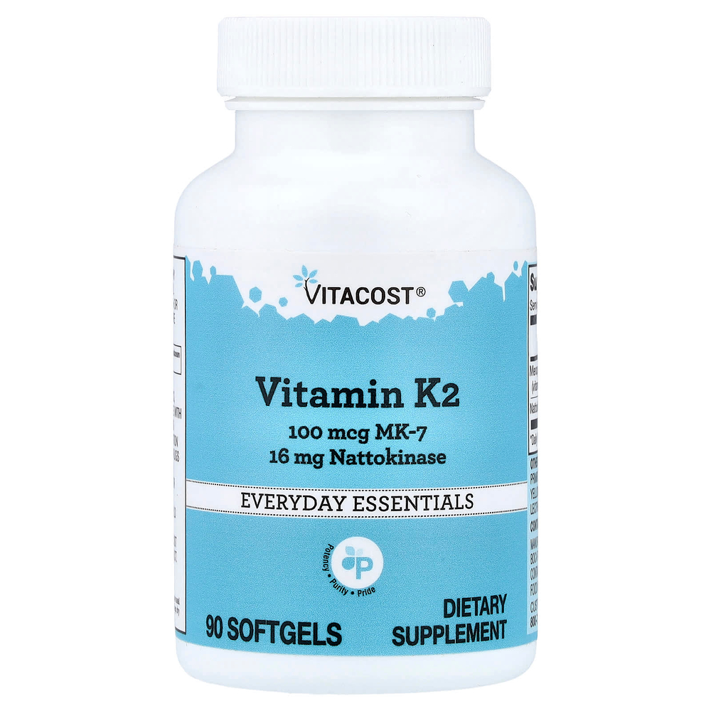 Vitacost, витамин K2, MK-7 с наттокиназой, 90 капсул
